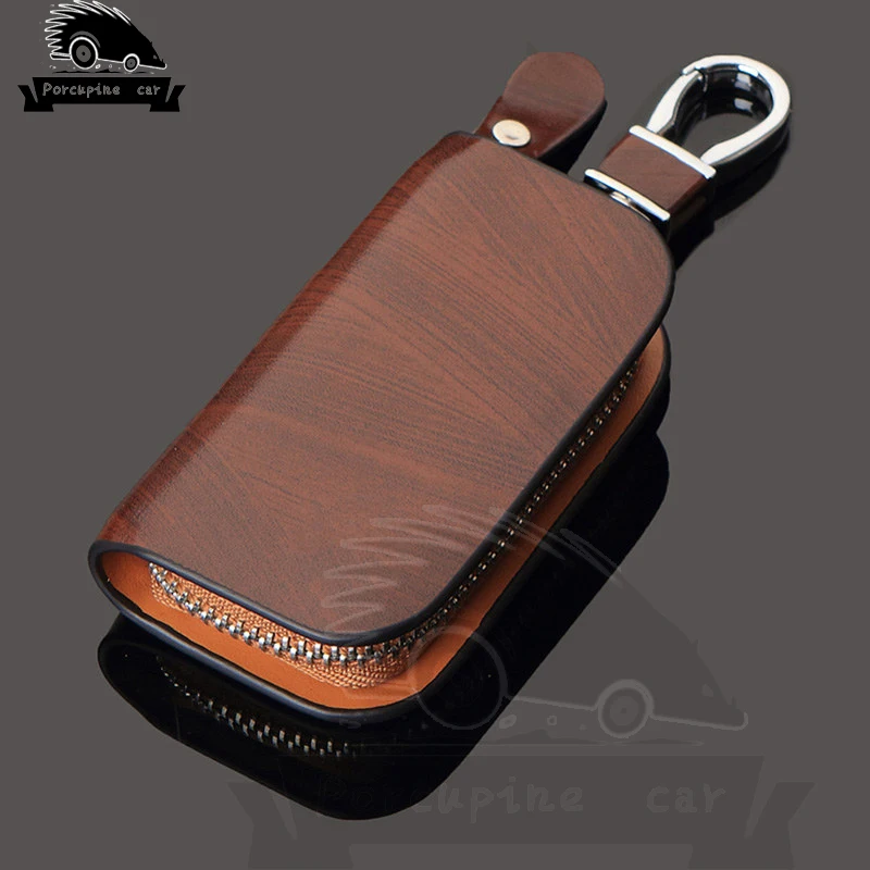 Wood grain Leather Car Key Hol - Car Key Signal Blocker 评论和价格